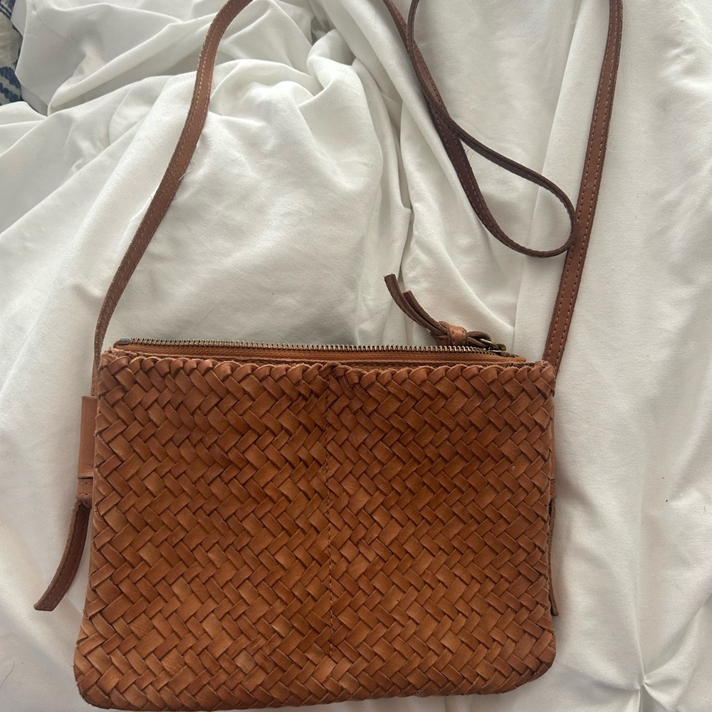 Madewell Tan Woven Leather Crossbody Bag